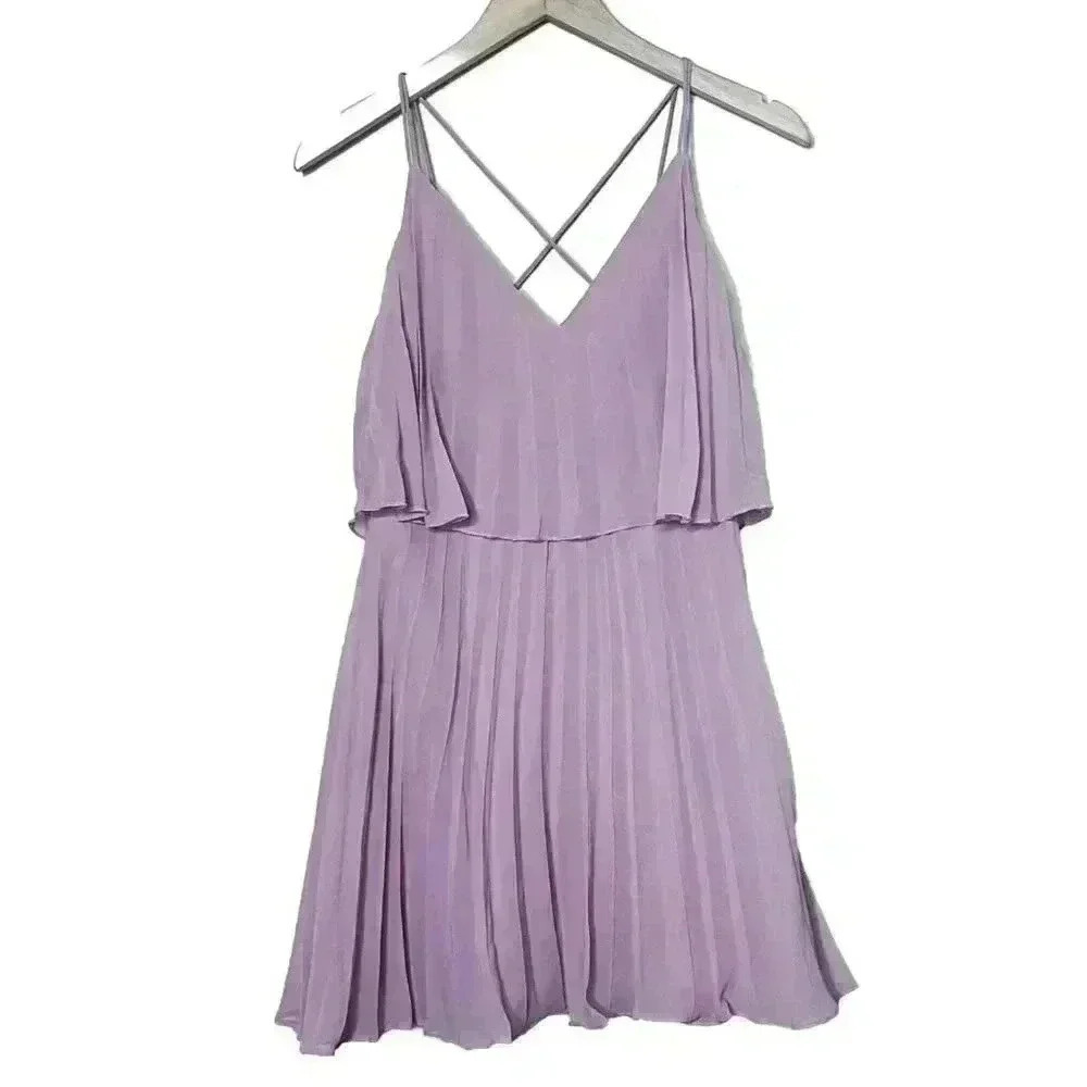 Asos Design Pleated Pink dress Size 6 Cross Back Mini Dress Flowy